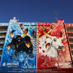 Parintins (AM), 29/06/2024 - Mural dos bumbás Boi Caprichoso e Boi Garantido decora o Bumbódromo para 57º Festival Folclórico de Parintins. Foto: Fernando Frazão/Agência Brasil