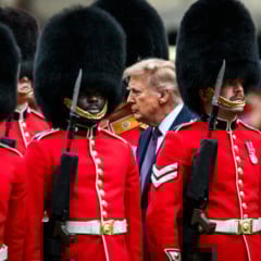 President Donald Trump and First Lady Melania Trump participate in an arrival ceremony with King Charles III and Queen Camilla at Windsor Castle in Windsor, England on Wednesday, September 17, 2025. (Official White House Photo by Daniel Torok)