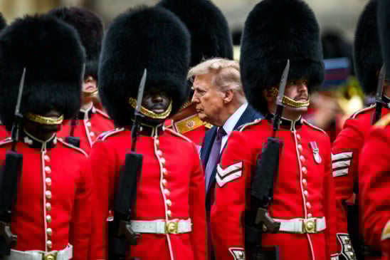 President Donald Trump and First Lady Melania Trump participate in an arrival ceremony with King Charles III and Queen Camilla at Windsor Castle in Windsor, England on Wednesday, September 17, 2025. (Official White House Photo by Daniel Torok)