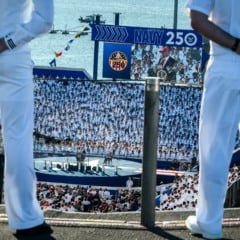 President Donald Trump delivers remarks in honor of the U.S. Navy 250th anniversary celebration at the USS Harry S. Truman aircraft carrier at Naval Station Norfolk in Norfolk, Virginia. (Official White House Photo by Daniel Torok)